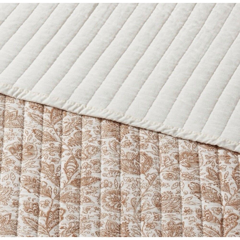 Full/Queen Printed Cotton Voile Tonal Floral Quilt Ivory/Camel - Threshold NEW - Picture 6 of 7